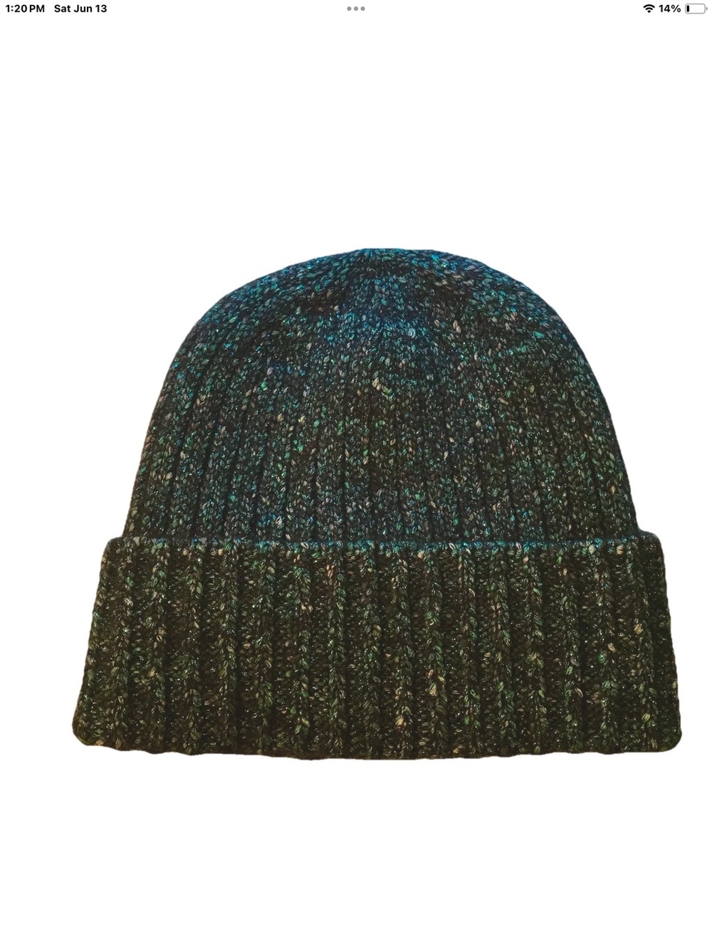 Club Monaco Teal Beanie Torrie Hat Metallic Alpaca Wool Italian Yarn Chapeaux